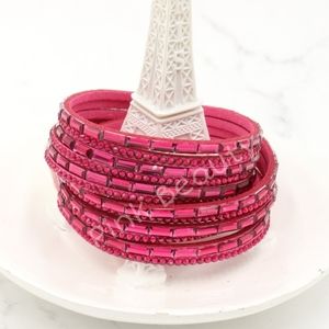 Double Wrap Faux Leather Crystal Bracelet